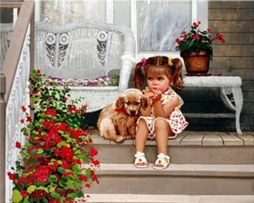 ребенок, девочка с собакой
