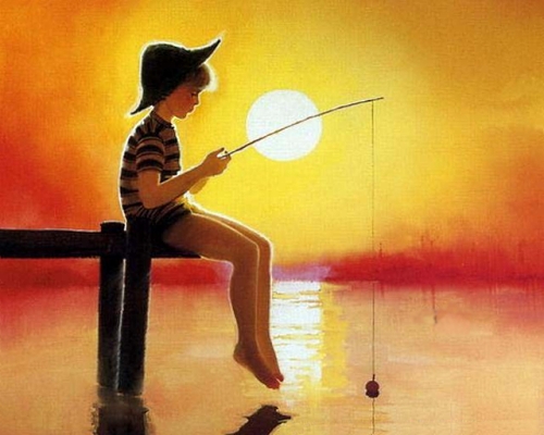мальчик на рыбалке, ловит рыбу