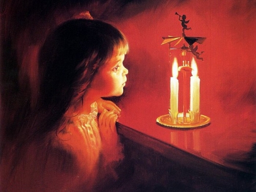 девочка со свечой, черный и красный