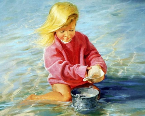 девочка ребенок с раковиной в воде