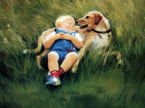 мальчик с собакой, красивые дети