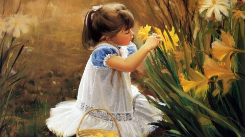 девочка и желтые цветы